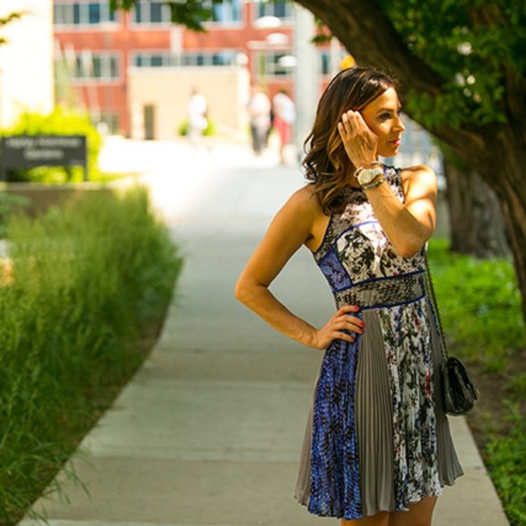 Rebecca Taylor Mixed Pattern Print Dress with Pleated Skirt - Picture 16 of 16